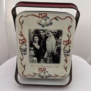 It's A Wonderful Life Vintage Red 2-Handle Decorative Metal Tin 6x5x4.5"